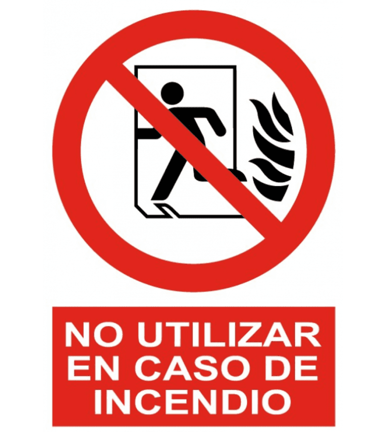 Señal Cartel de No utilizar en caso de incendio SERIOR