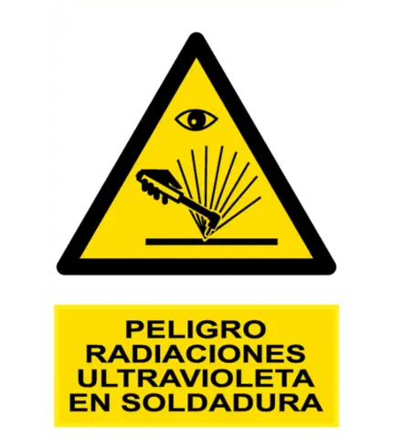 Señal / Cartel de Peligro. Radiaciones UV en soldadura