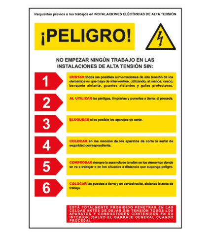 Cartel informativo de Peligro instalaciones alta tensión