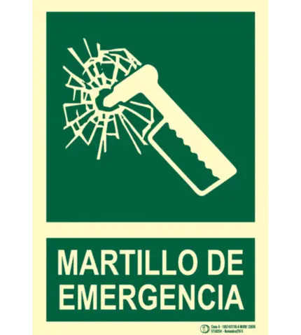 Señal / Cartel de Martillo de emergencia. Clase B