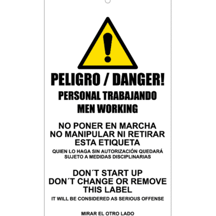 Tarjeta de bloqueo de Peligro. Personal trabajando