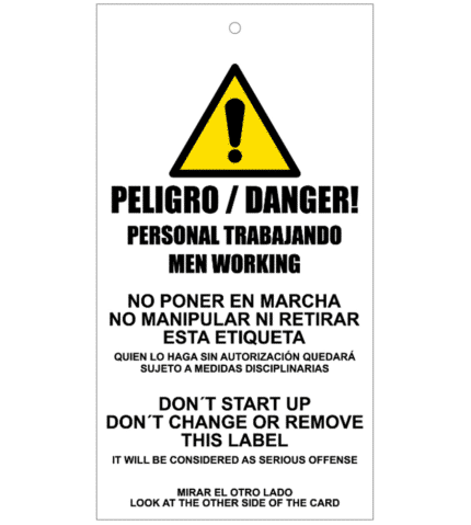 Tarjeta de bloqueo de Peligro. Personal trabajando