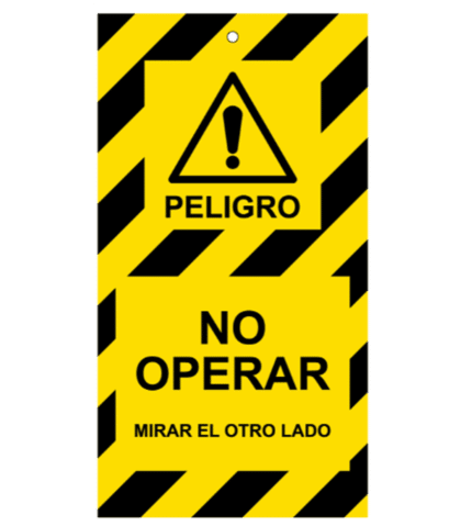 Tarjeta de bloqueo de Peligro. No operar. 2 caras