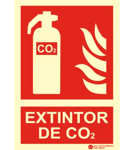 Señal / Cartel de Extintor CO2 luminiscente. Clase B