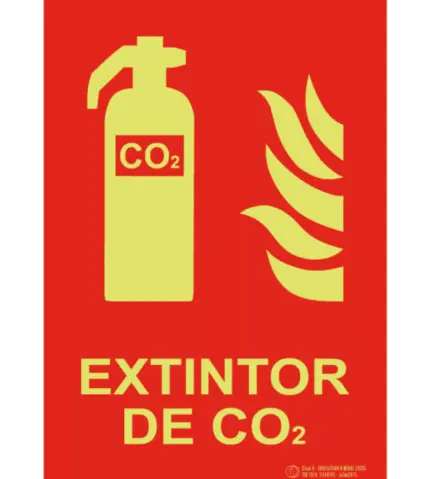 Señal / Cartel de Extintor CO2 luminiscente. Clase A
