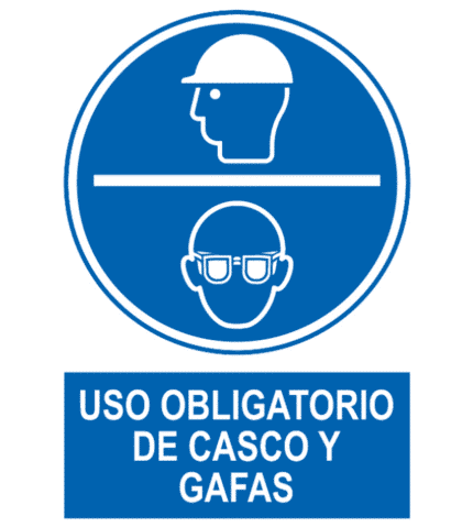 Señal / Cartel de Uso obligatorio de casco y gafas