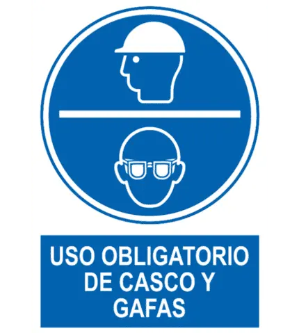 Señal / Cartel de Uso obligatorio de casco y gafas