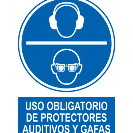 Señal / Cartel de Obligatorio protectores auditivos gafas