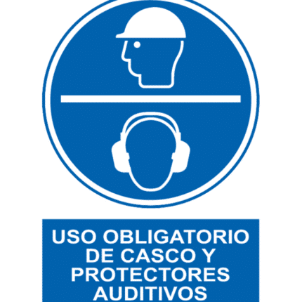 Señal / Cartel de Obligatorio casco protectores auditivos