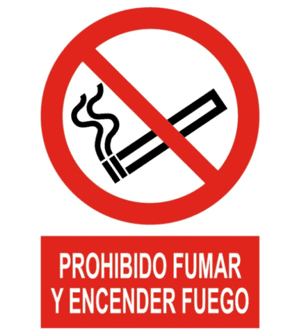 Señal / Cartel de Prohibido fumar y encender fuego