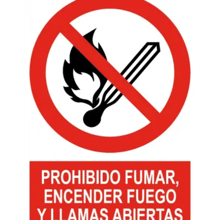 Señal / Cartel de Prohibido fumar encender fuego y llama