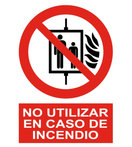 Señal / Cartel de No utilizar ascensor en caso incendio
