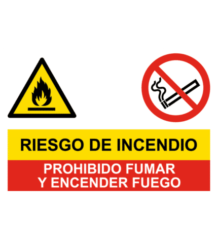 Señal de Riesgo incendio y prohibido fumar y fuego