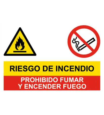 Señal de Riesgo incendio y prohibido fumar y fuego