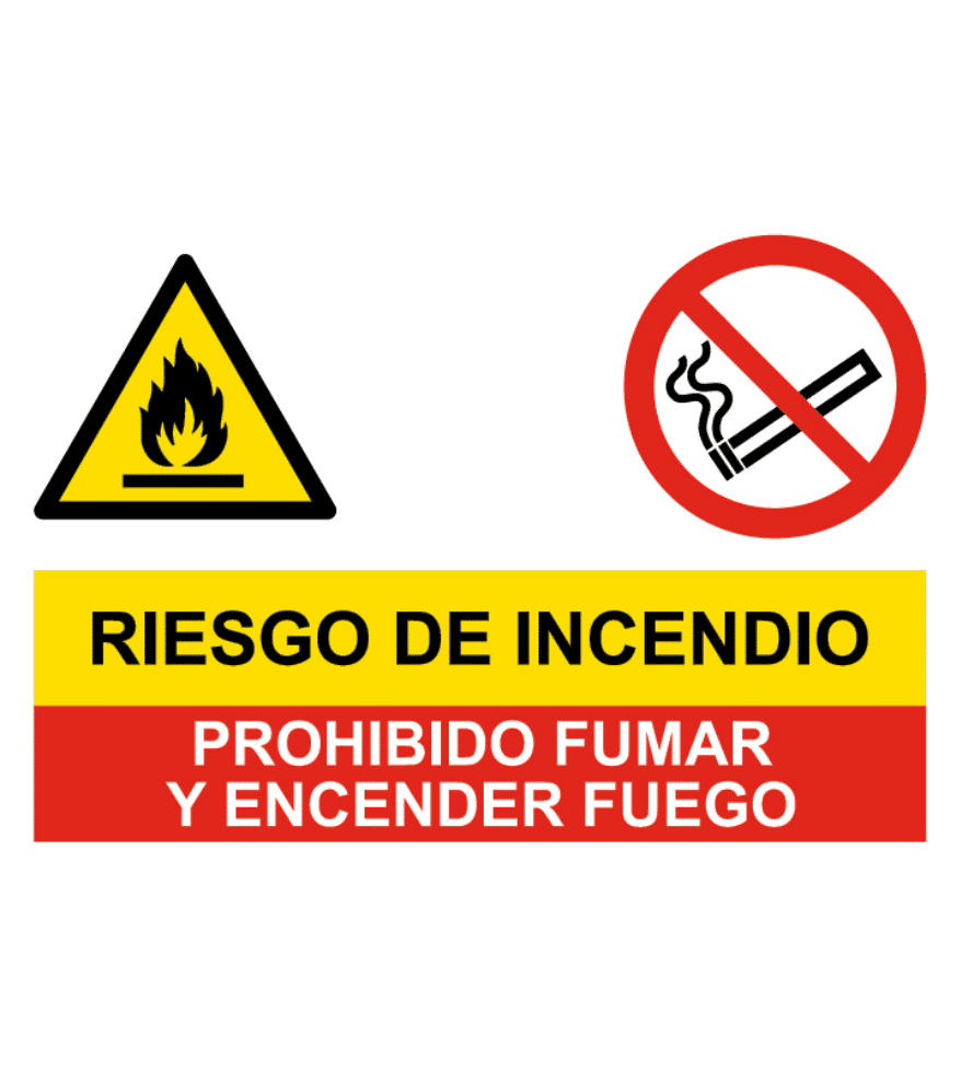 NM PRD4360100 Señal Combinada Homologada Riesgo De Incendio/Prohibido Fumar Y Encender Fuego Adhesivo De Vinilo 60x40 cm Alta Calidad