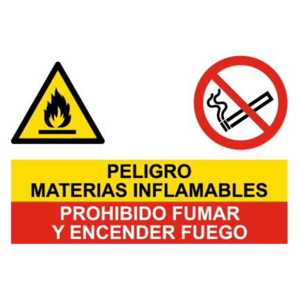 Señal de Peligro inflamables y prohibido fumar y fuego