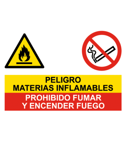 Señal de Peligro inflamables y prohibido fumar y fuego