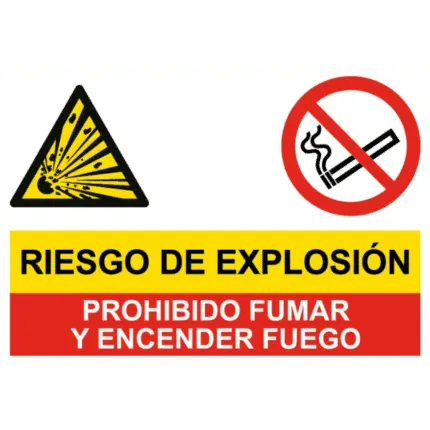 Señal de Peligro explosivas y prohibido fumar y fuego
