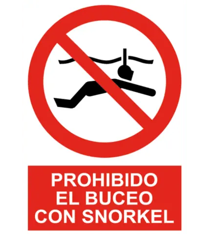 Señal / Cartel de Prohibido el buceo con snorkel