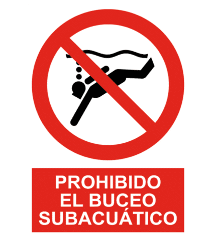 Señal / Cartel de Prohibido el buceo subacuático