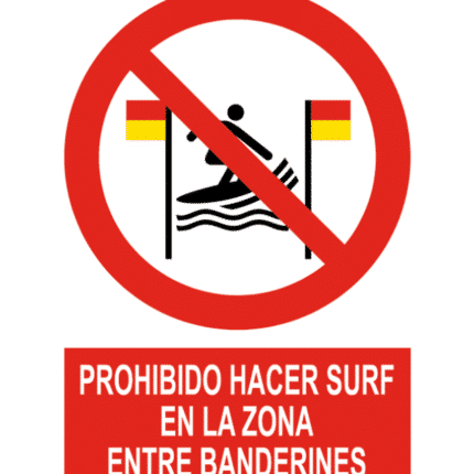 Señal / Cartel de Prohibido hacer surf entre banderines