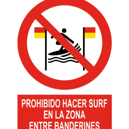 Señal / Cartel de Prohibido hacer surf entre banderines