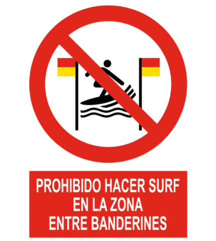 Señal / Cartel de Prohibido hacer surf entre banderines