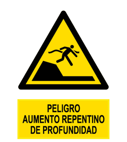 Señal / Cartel de Peligro aumento repentino profundidad
