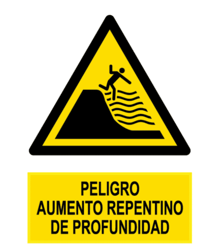 Señal / Cartel de Peligro aumento profundidad mar