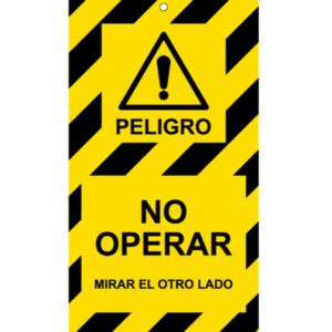 Tarjeta de bloqueo de Peligro. No operar. 2 caras