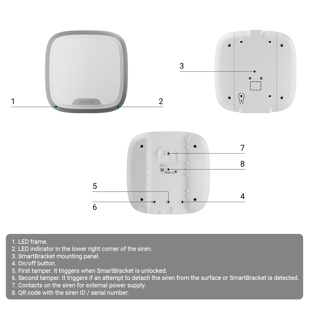 AJAX - AJ-STREETSIRENPLUS-S-W - Sirena exterior Jeweller Batería con flash 107 dB IP54 blanco Grado 2 NFA2P - Imagen 4