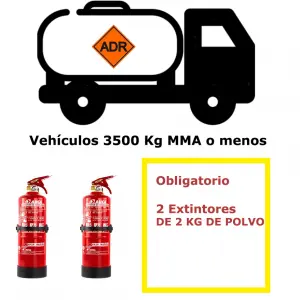 Pack extintores para vehículos mercancías peligrosas. 3500 Kg o menos de MMA
