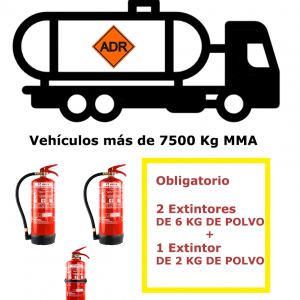 Pack extintores para vehículos de mercancías peligrosas de más de 7500 Kg MMA