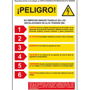 Cartel informativo de Peligro instalaciones alta tensión