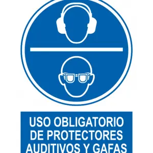 Señal / Cartel de Obligatorio protectores auditivos gafas