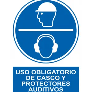 Señal / Cartel de Obligatorio casco protectores auditivos