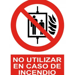 Señal / Cartel de No utilizar ascensor en caso incendio