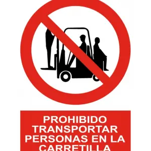 Señal de Prohibido transportar personas en la carretilla