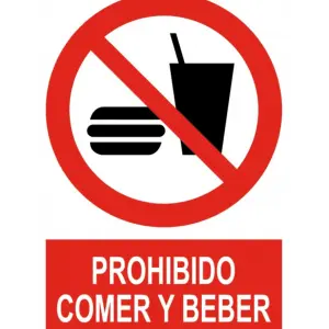 Señal / Cartel de Prohibido comber y beber